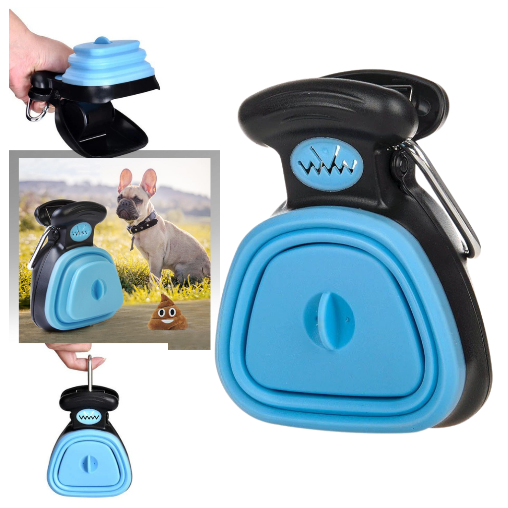 Foldable dog poop scoop with bag dispenser