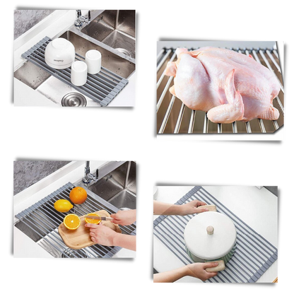 Roll-up stainless steel drainer for dishes and food